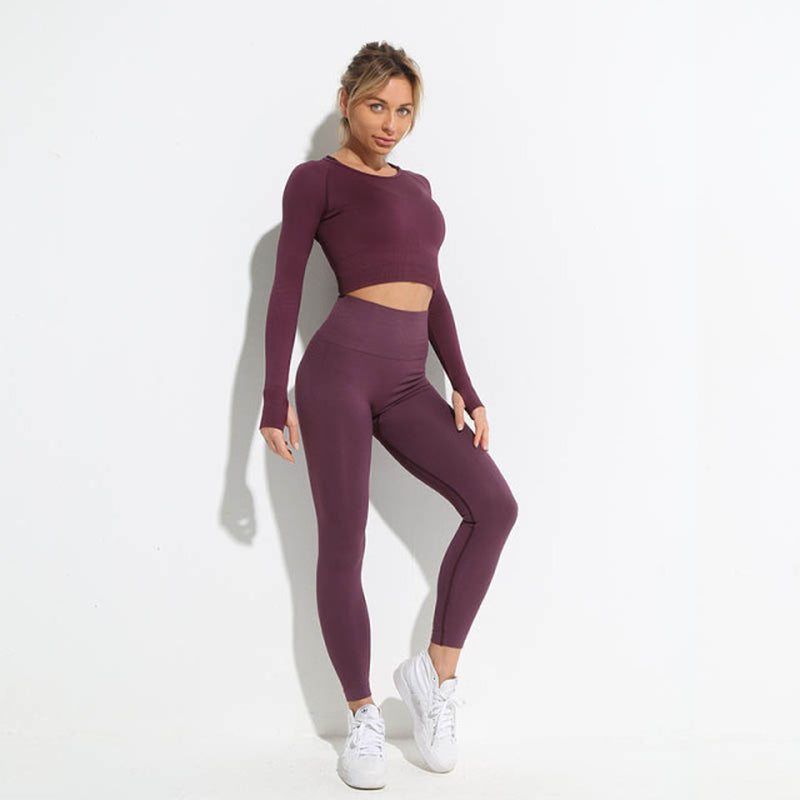 Seamless Hyperflex Workout Sport Outfits for Women: Long Sleeve Crop Top and High Waist Leggings