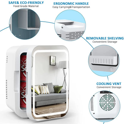 Mini Skincare Fridge with LED Mirror Door