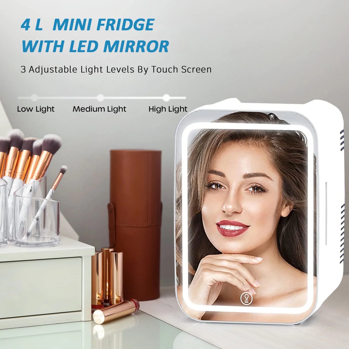 Mini Skincare Fridge with LED Mirror Door