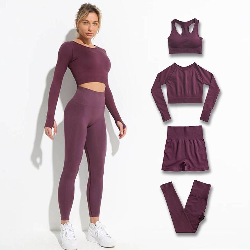 Seamless Hyperflex Workout Sport Outfits for Women: Long Sleeve Crop Top and High Waist Leggings